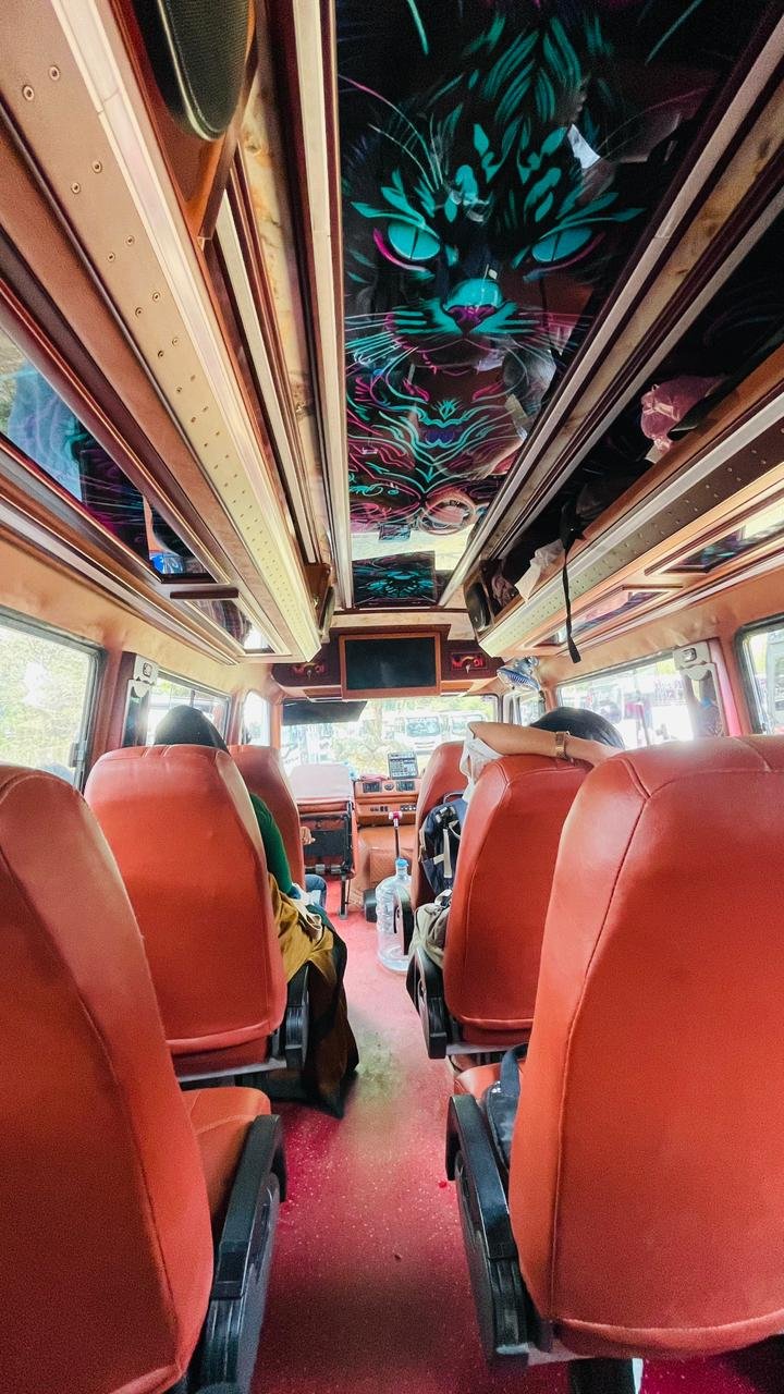 Bus parked at sunset