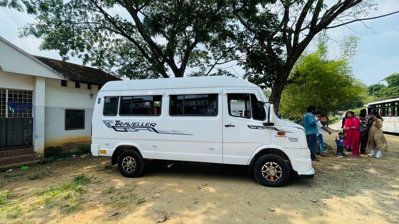 Bus parked at sunset