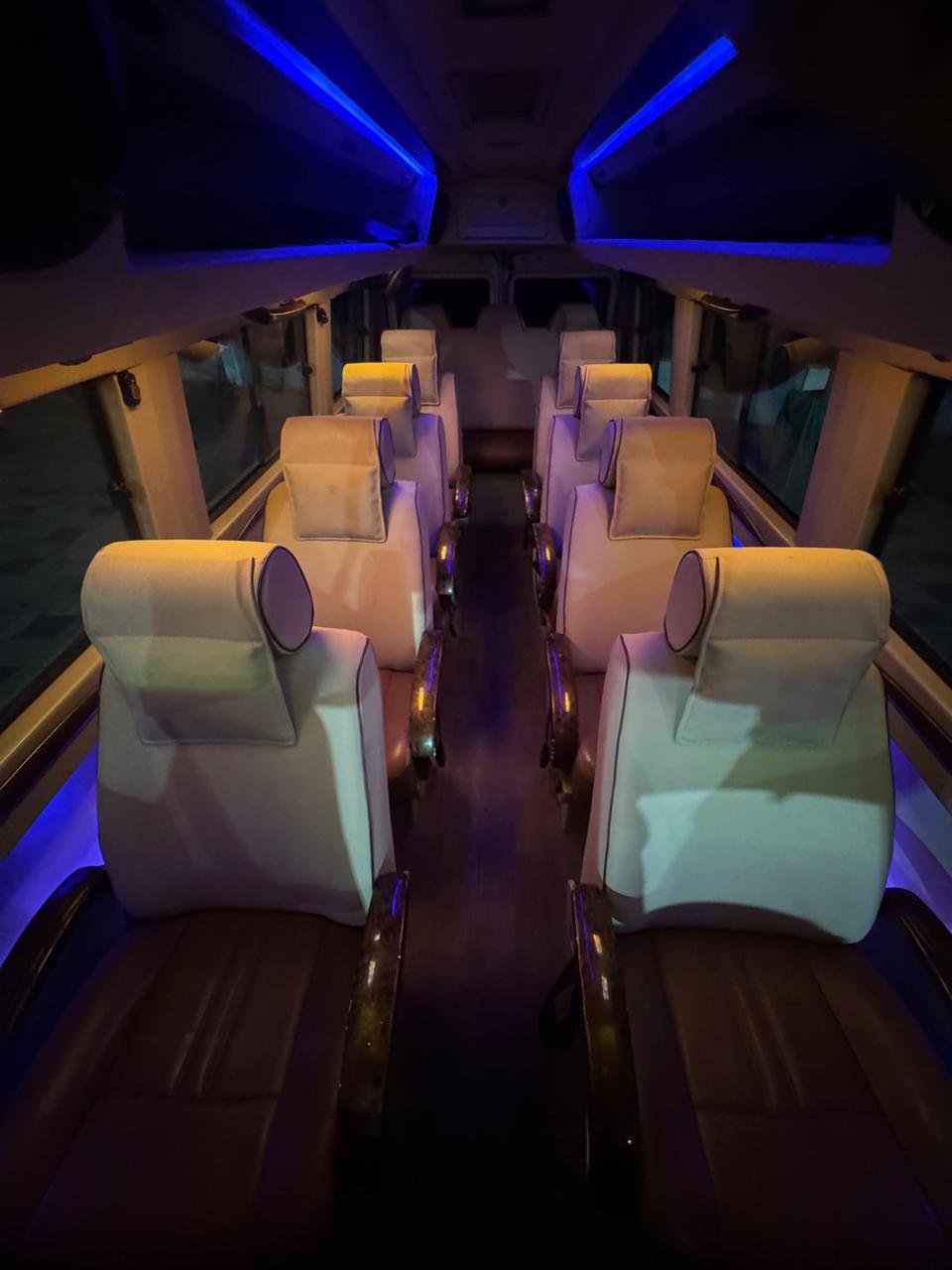 Bus parked at sunset